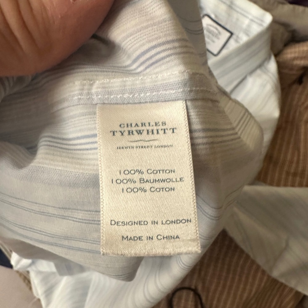 Charles Tyrwhitt Mens Classic Non-Iron Striped Dress Shirt Blue White 16.5/33 - Picture 6 of 8